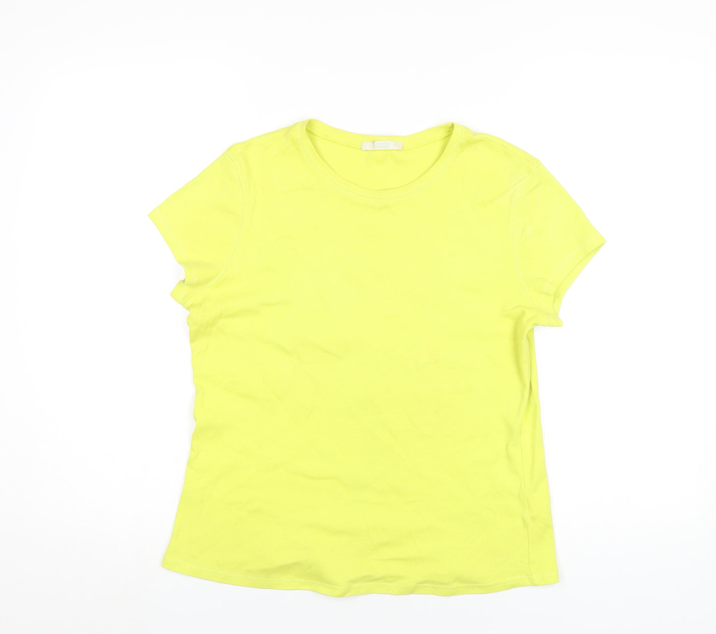 Marks and Spencer Womens Yellow Cotton Basic T-Shirt Size 16 Round Neck