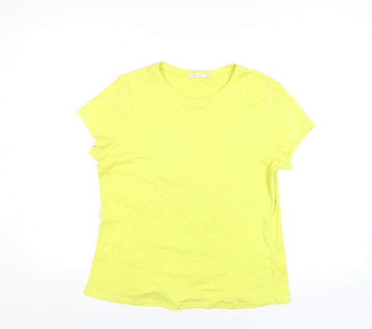 Marks and Spencer Womens Yellow Cotton Basic T-Shirt Size 16 Round Neck