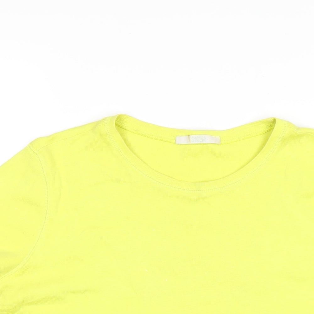 Marks and Spencer Womens Yellow Cotton Basic T-Shirt Size 16 Round Neck