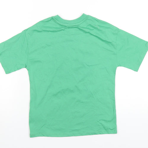 Marks and Spencer Girls Green Cotton Basic T-Shirt Size 6-7 Years Round Neck Pullover