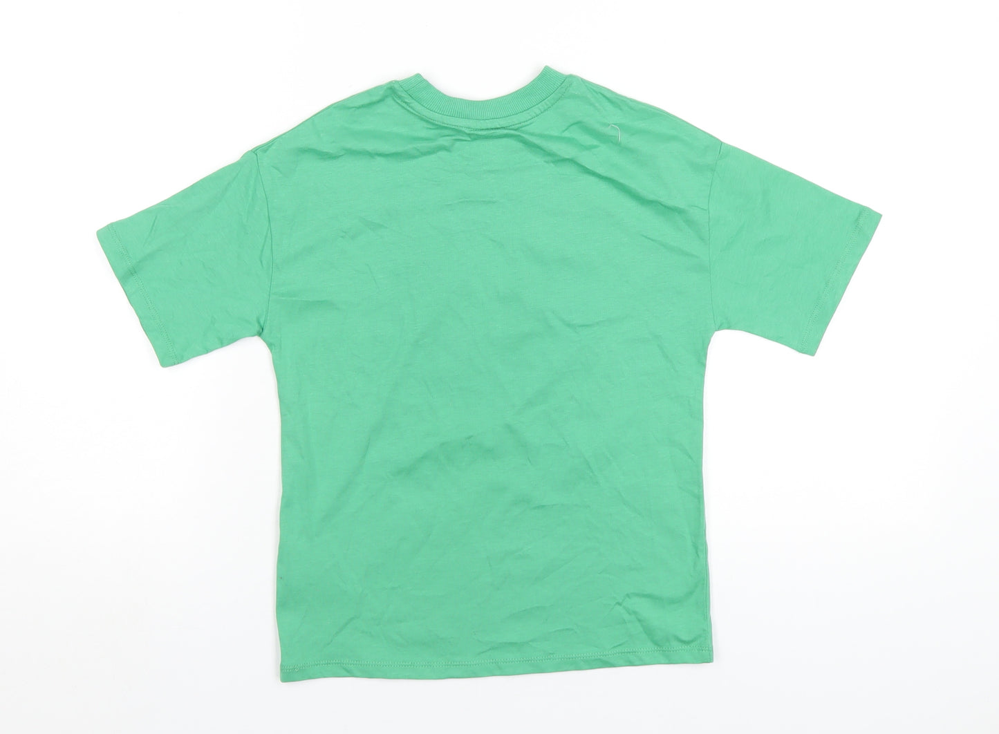 Marks and Spencer Girls Green Cotton Basic T-Shirt Size 6-7 Years Round Neck Pullover