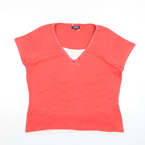 Maine Womens Red Cotton Basic T-Shirt Size 20 Round Neck