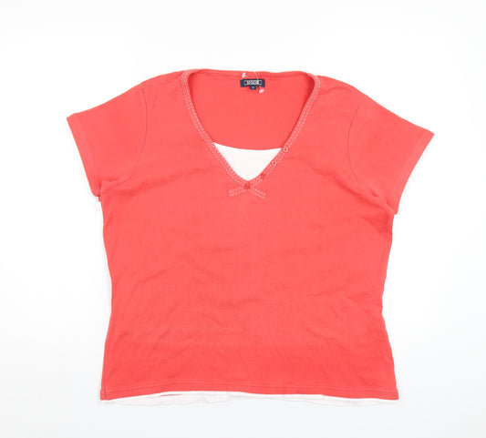 Maine Womens Red Cotton Basic T-Shirt Size 20 Round Neck