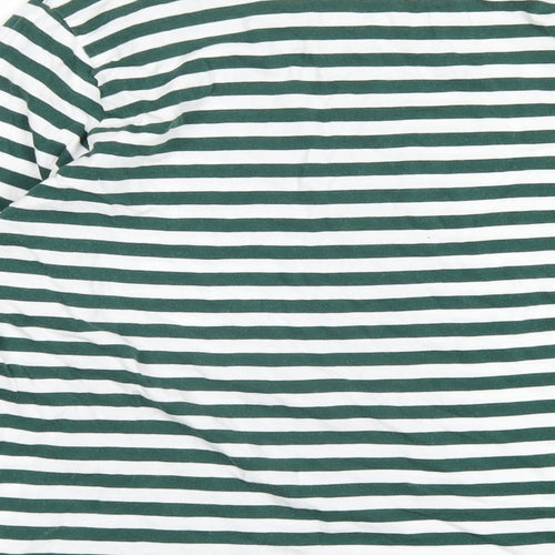 Marks and Spencer Womens Green Striped Cotton Basic T-Shirt Size 10 Round Neck