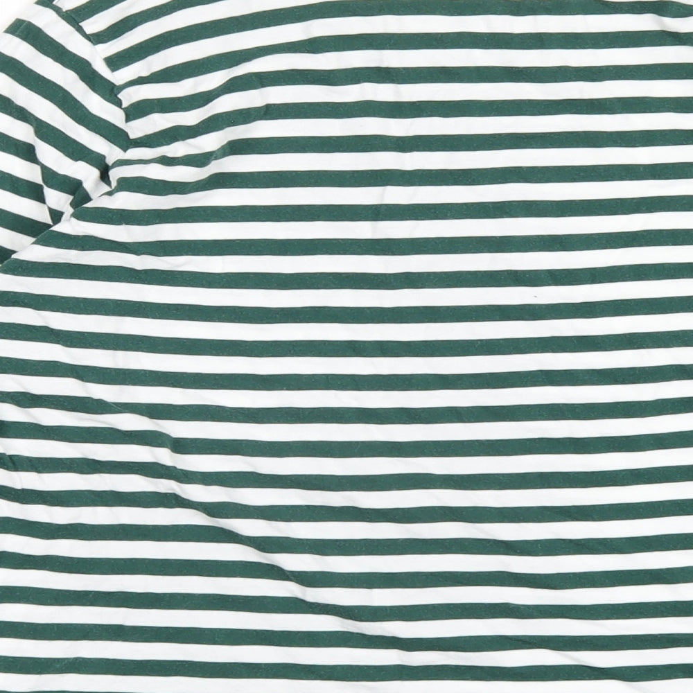 Marks and Spencer Womens Green Striped Cotton Basic T-Shirt Size 10 Round Neck