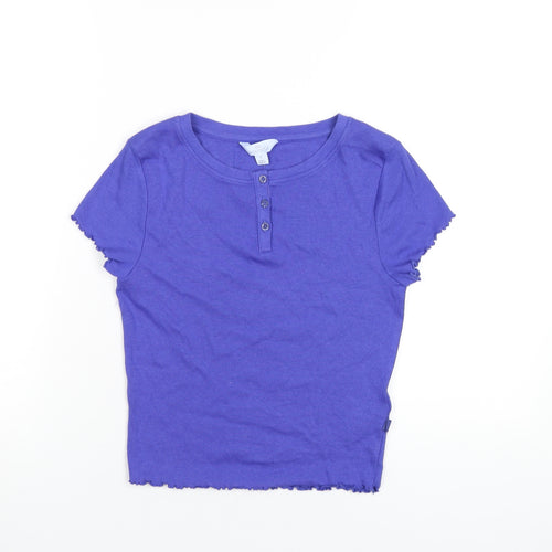 Marks and Spencer Womens Blue Cotton Basic T-Shirt Size S Round Neck