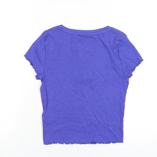 Marks and Spencer Womens Blue Cotton Basic T-Shirt Size S Round Neck