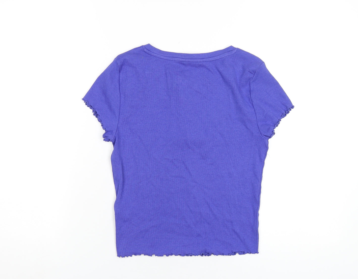 Marks and Spencer Womens Blue Cotton Basic T-Shirt Size S Round Neck