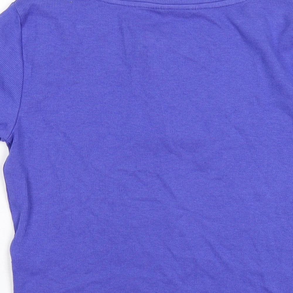 Marks and Spencer Womens Blue Cotton Basic T-Shirt Size S Round Neck