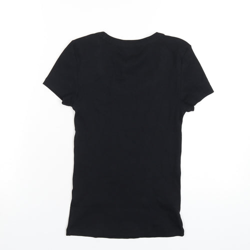 Marks and Spencer Womens Black Cotton Basic T-Shirt Size 6 Scoop Neck