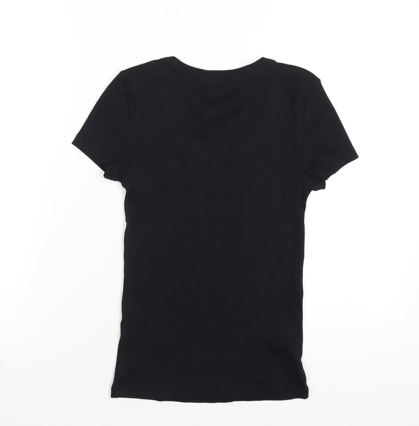 Marks and Spencer Womens Black Cotton Basic T-Shirt Size 6 Scoop Neck