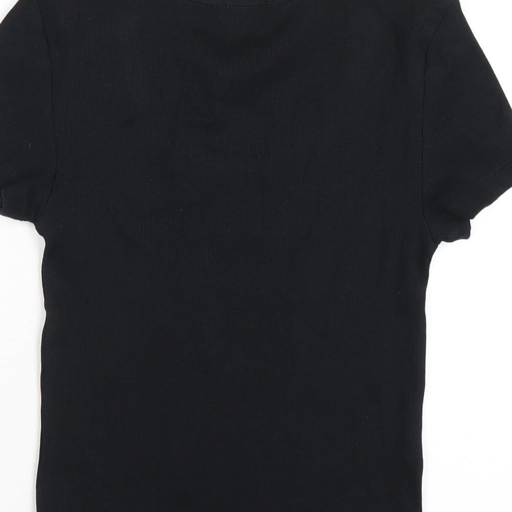 Marks and Spencer Womens Black Cotton Basic T-Shirt Size 6 Scoop Neck