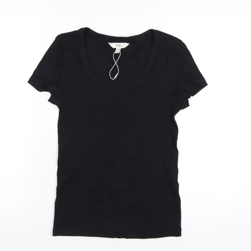 Marks and Spencer Womens Black Cotton Basic T-Shirt Size 10 Scoop Neck