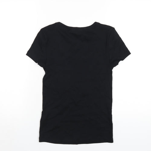 Marks and Spencer Womens Black Cotton Basic T-Shirt Size 10 Scoop Neck