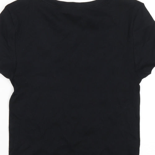 Marks and Spencer Womens Black Cotton Basic T-Shirt Size 10 Scoop Neck