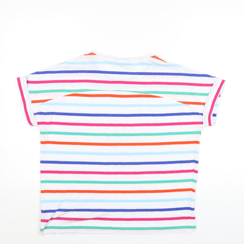 Marks and Spencer Womens Multicoloured Striped Linen Basic T-Shirt Size 14 Roll Neck