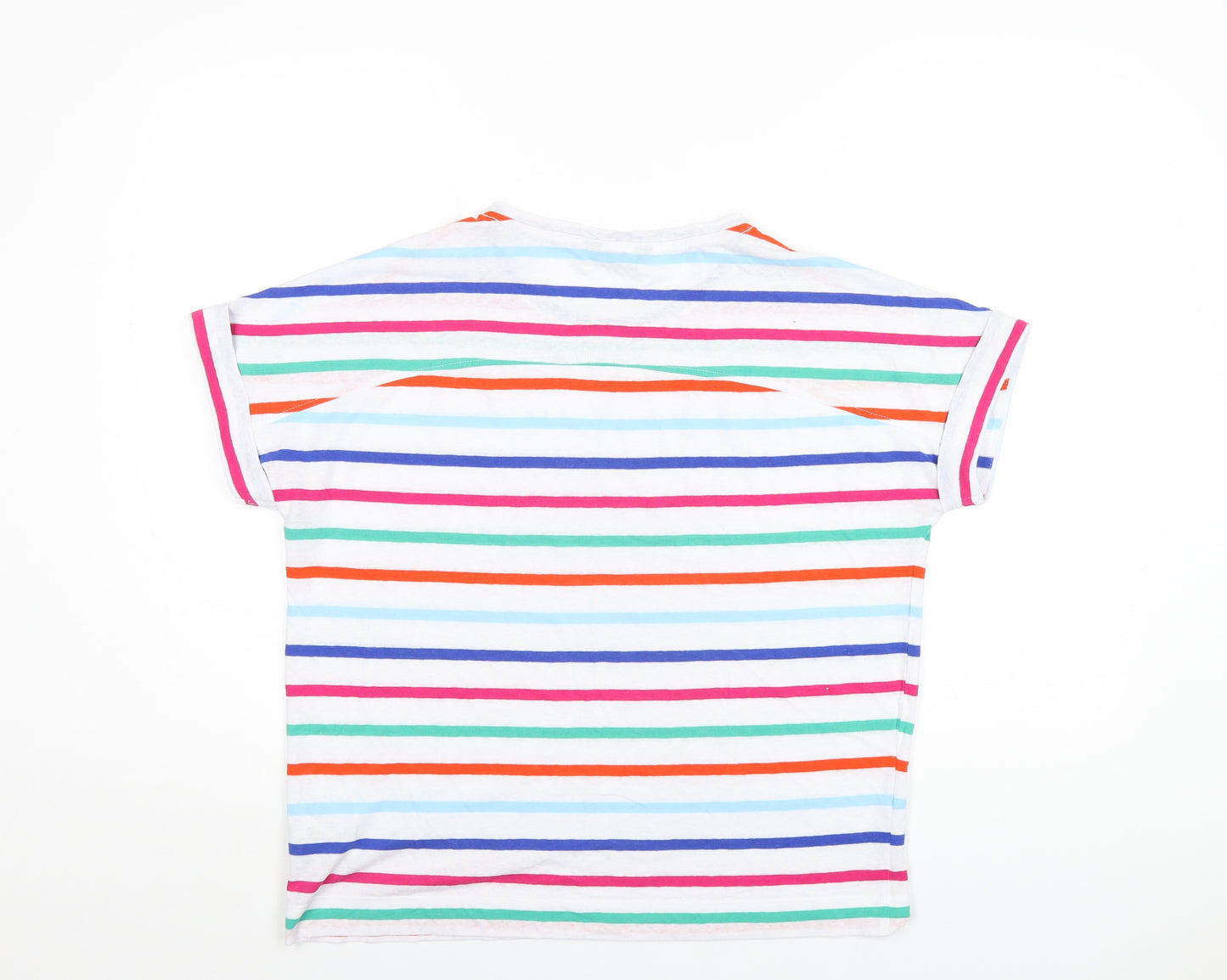 Marks and Spencer Womens Multicoloured Striped Linen Basic T-Shirt Size 14 Roll Neck