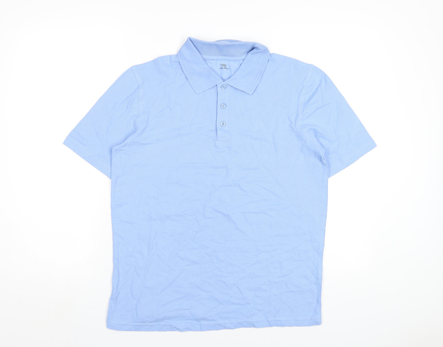 Marks and Spencer Boys Blue Cotton Basic Polo Size 13-14 Years Collared Button