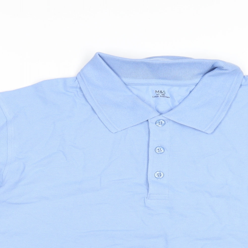 Marks and Spencer Boys Blue Cotton Basic Polo Size 13-14 Years Collared Button