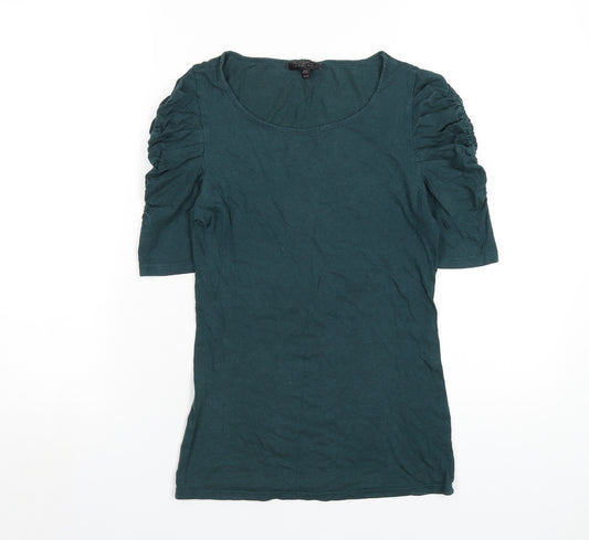 Topshop Womens Green Cotton Basic T-Shirt Size 10 Round Neck