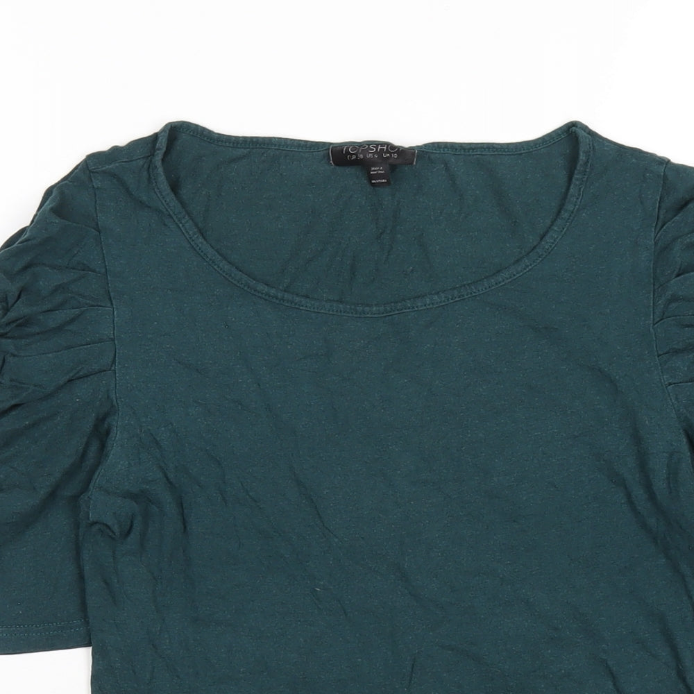 Topshop Womens Green Cotton Basic T-Shirt Size 10 Round Neck