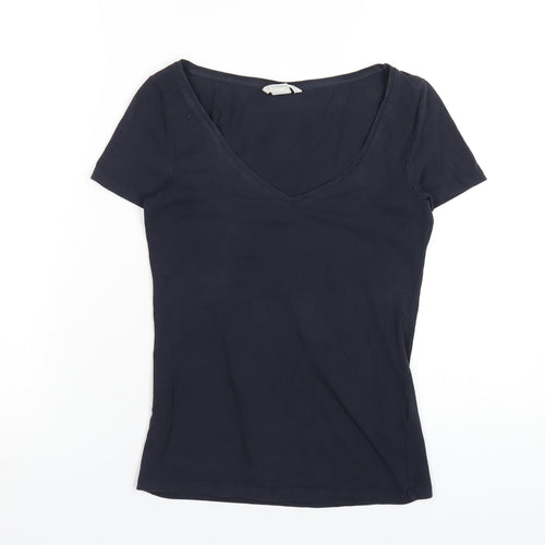 H&M Womens Blue Cotton Basic T-Shirt Size XS V-Neck