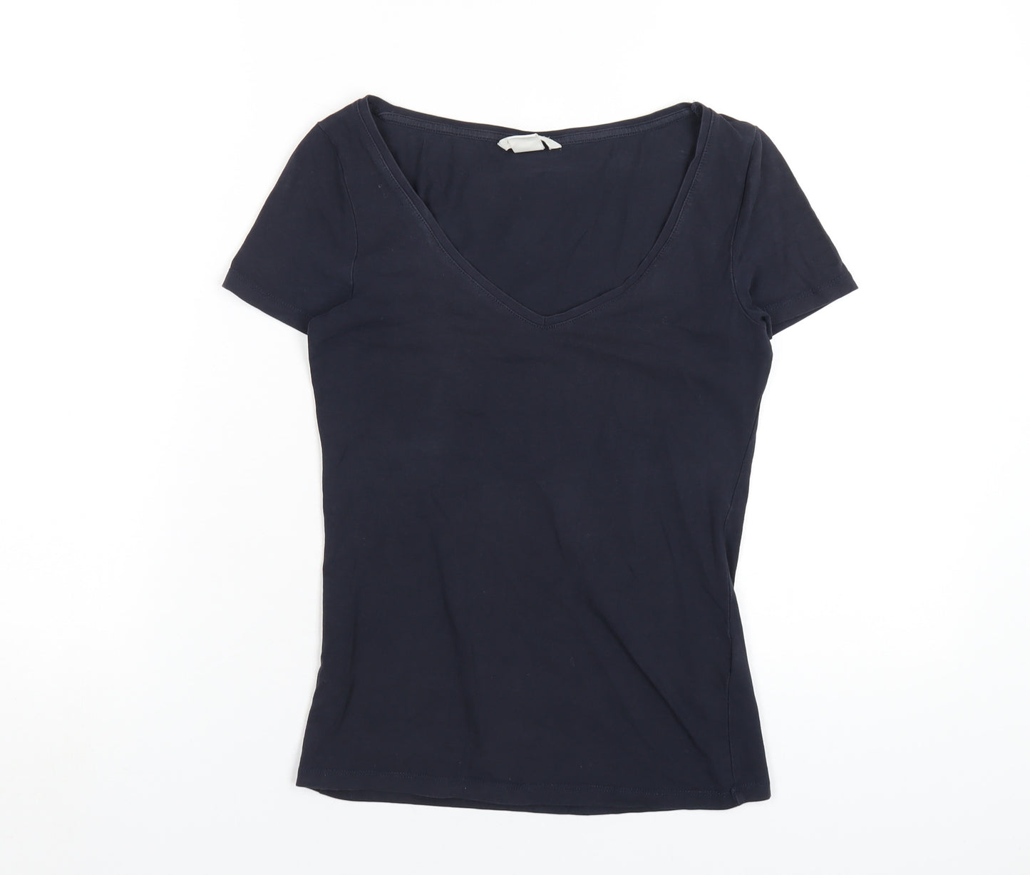 H&M Womens Blue Cotton Basic T-Shirt Size XS V-Neck