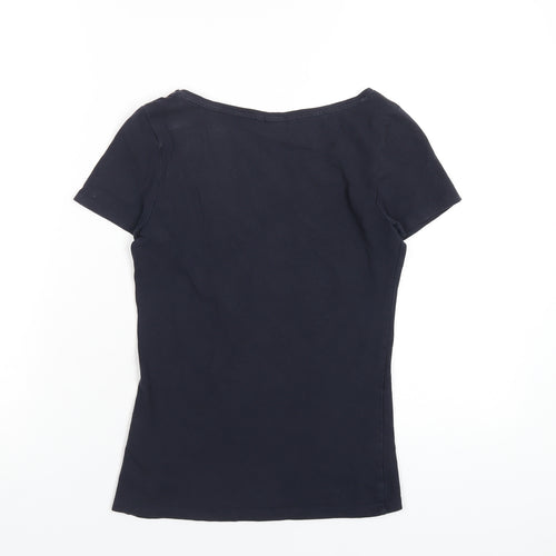 H&M Womens Blue Cotton Basic T-Shirt Size XS V-Neck