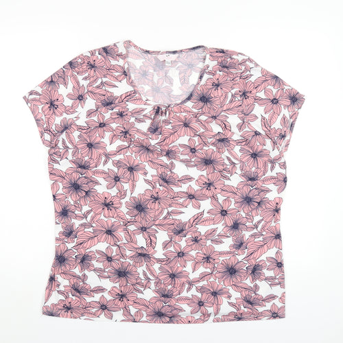 Julipa Womens Pink Floral Polyester Basic T-Shirt Size 18 Round Neck