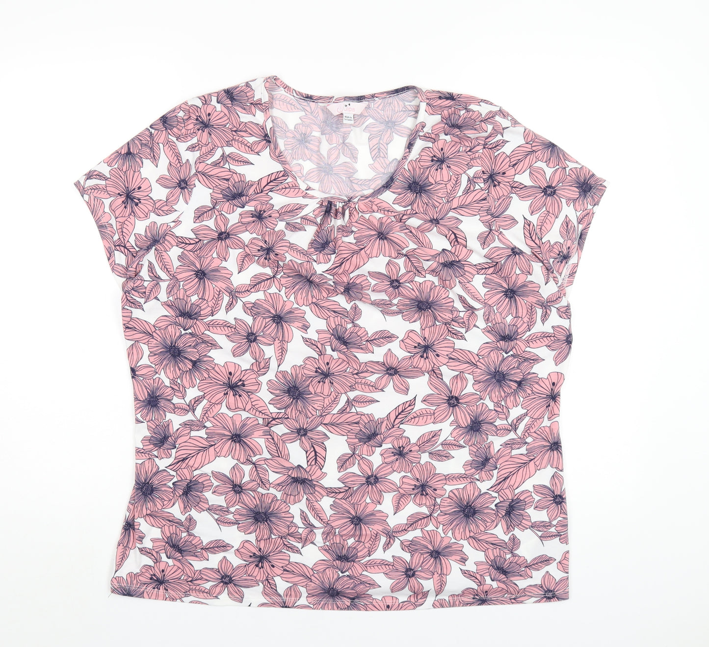 Julipa Womens Pink Floral Polyester Basic T-Shirt Size 18 Round Neck
