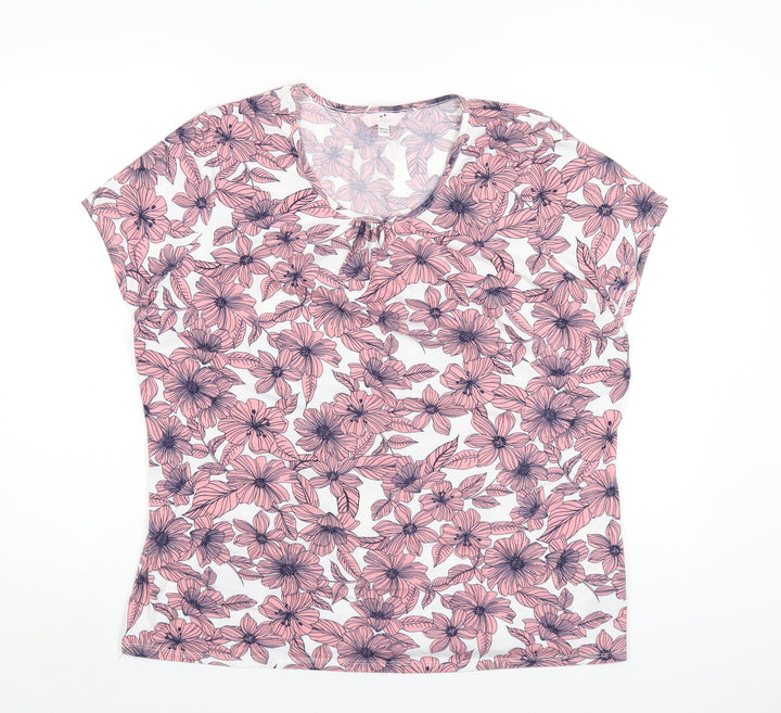 Julipa Womens Pink Floral Polyester Basic T-Shirt Size 18 Round Neck