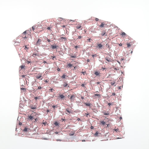 Julipa Womens Pink Floral Polyester Basic T-Shirt Size 18 Round Neck