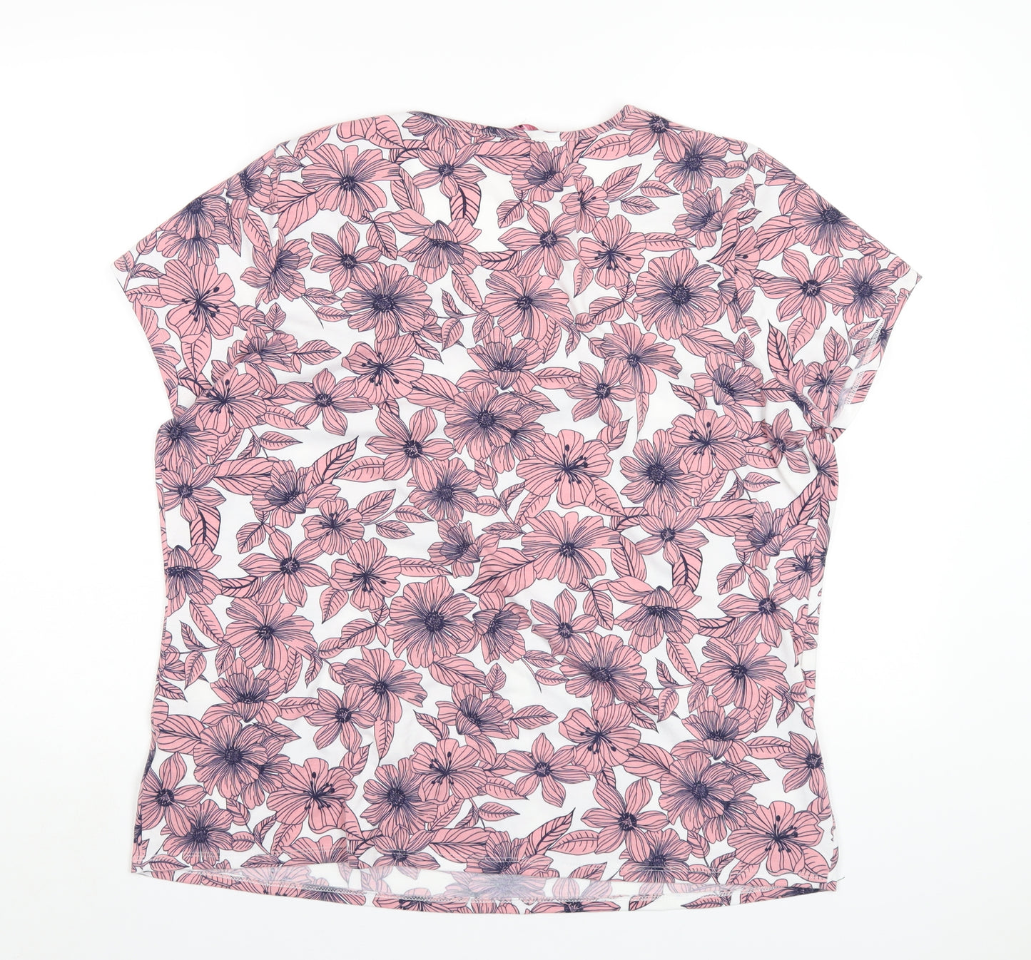 Julipa Womens Pink Floral Polyester Basic T-Shirt Size 18 Round Neck