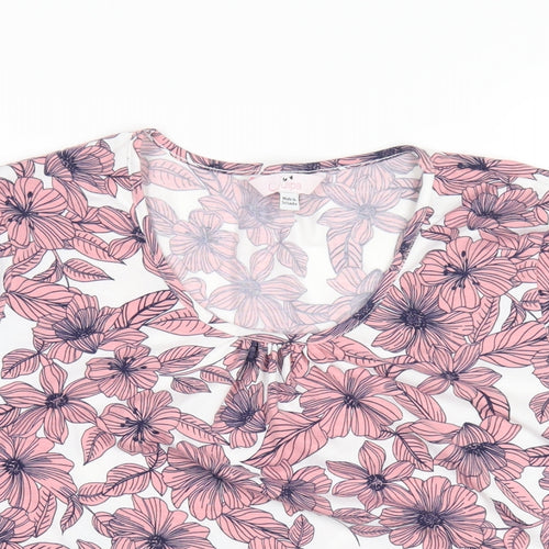 Julipa Womens Pink Floral Polyester Basic T-Shirt Size 18 Round Neck