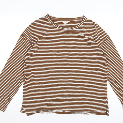 Per Una Womens Brown Striped Cotton Basic T-Shirt Size 14 Round Neck