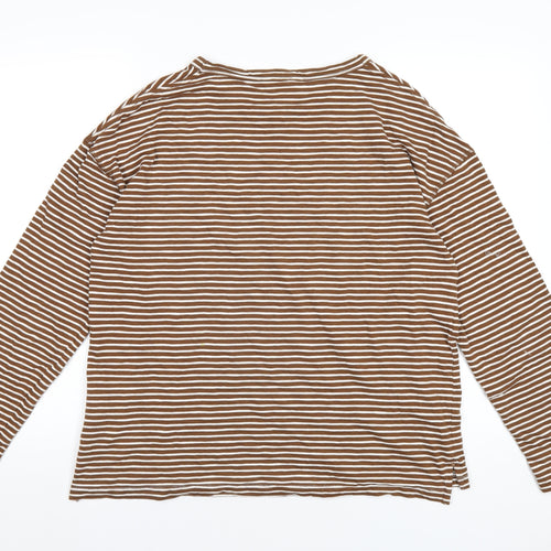 Per Una Womens Brown Striped Cotton Basic T-Shirt Size 14 Round Neck