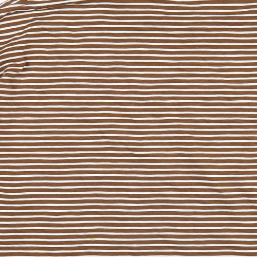 Per Una Womens Brown Striped Cotton Basic T-Shirt Size 14 Round Neck