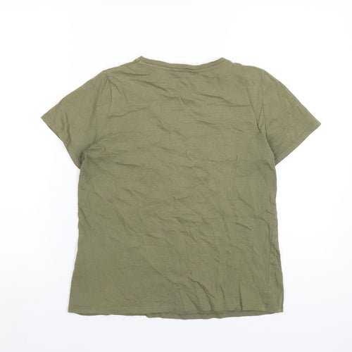 New Look Womens Green Cotton Basic T-Shirt Size 10 Round Neck