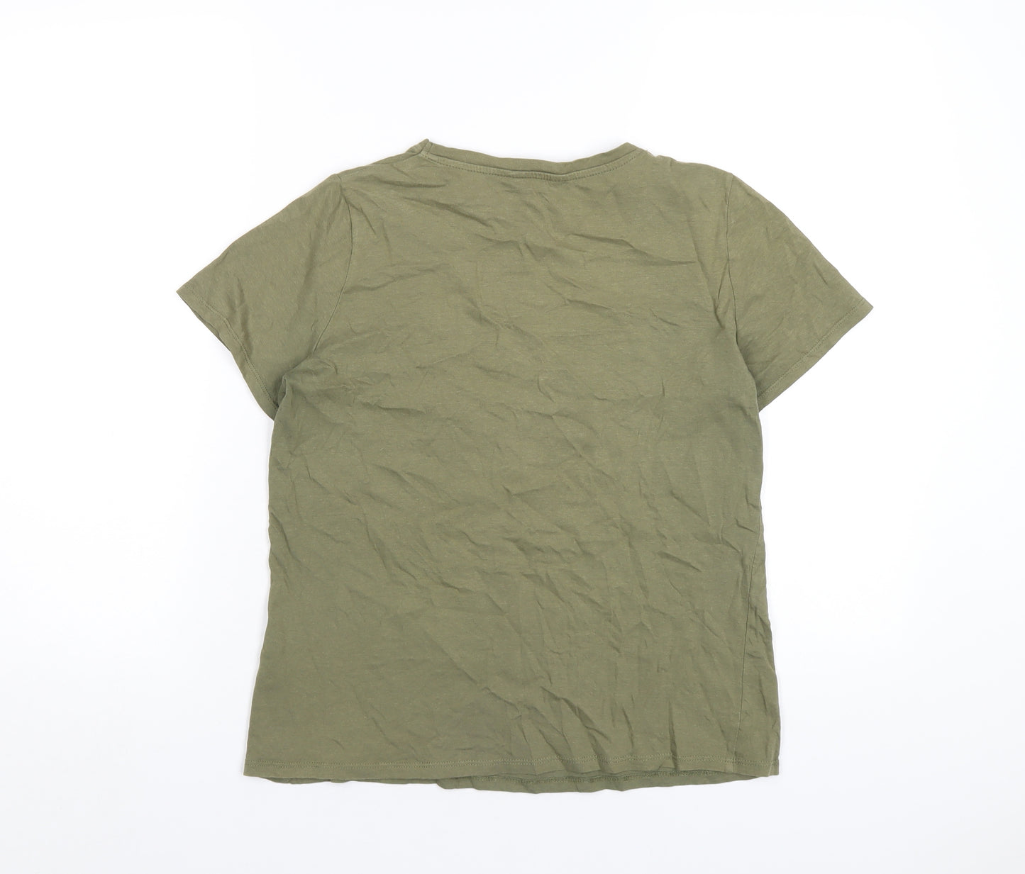 New Look Womens Green Cotton Basic T-Shirt Size 10 Round Neck