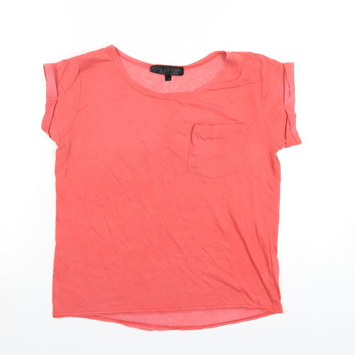 Topshop Womens Red Cotton Basic T-Shirt Size 8 Round Neck