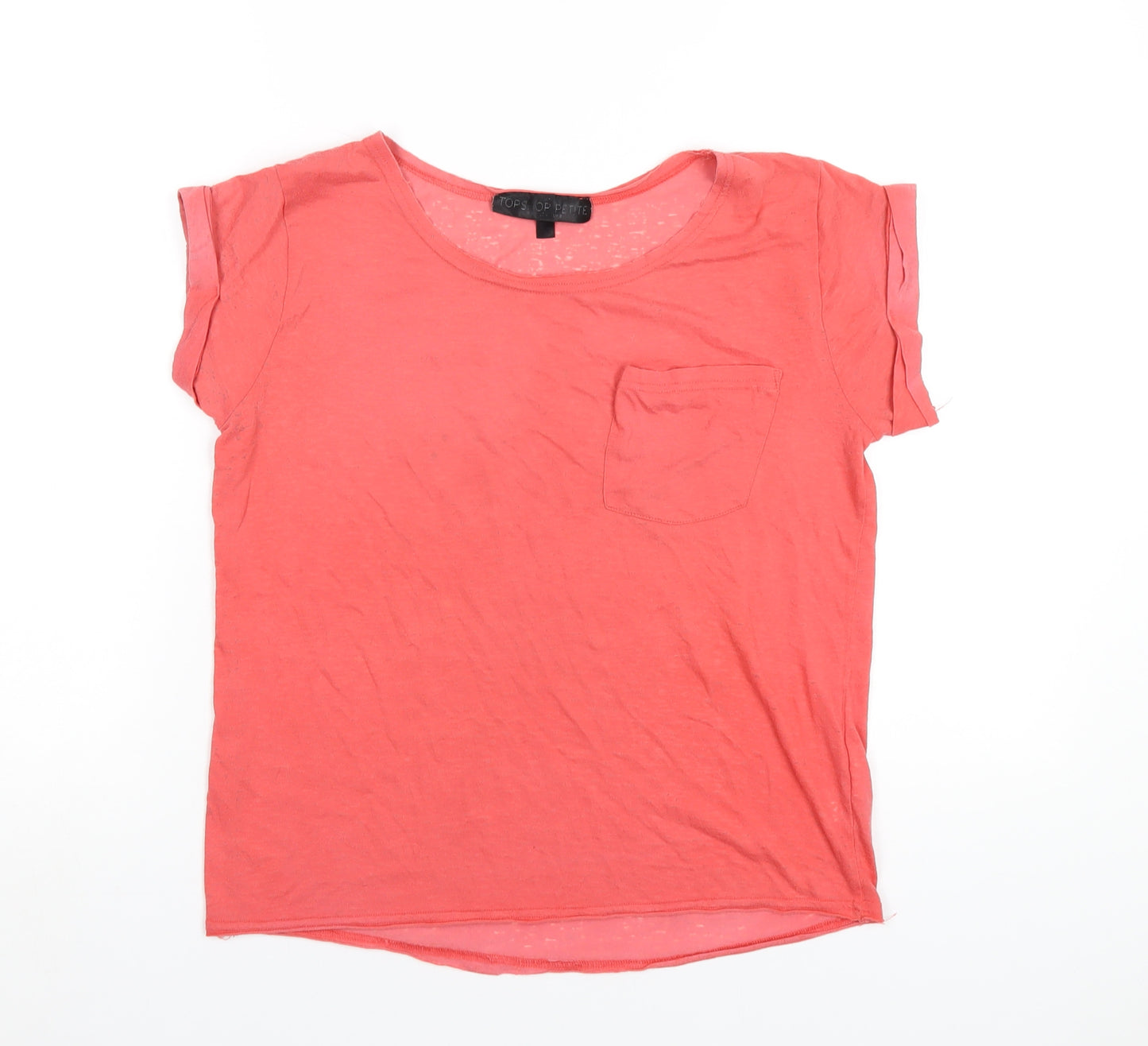 Topshop Womens Red Cotton Basic T-Shirt Size 8 Round Neck