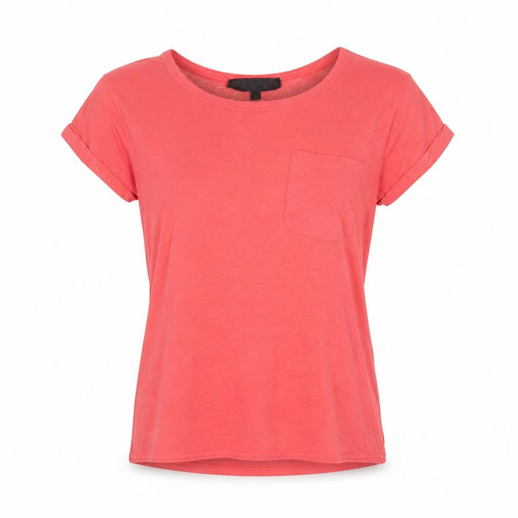 Front view of Topshop women’s red cotton basic t-shirt, size UK 8, round neck
