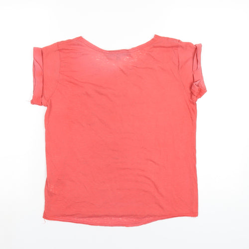 Topshop Womens Red Cotton Basic T-Shirt Size 8 Round Neck