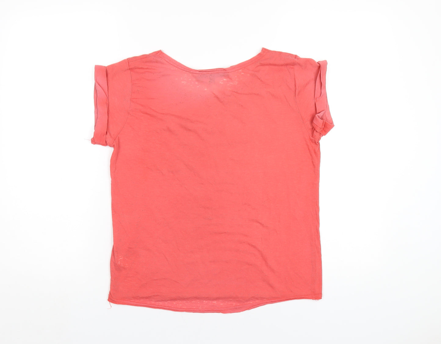 Topshop Womens Red Cotton Basic T-Shirt Size 8 Round Neck