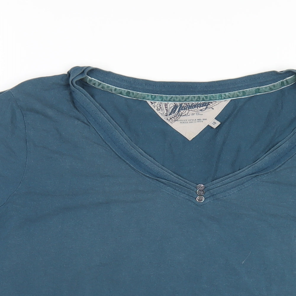 MANTARAY PRODUCTS Womens Blue Cotton Basic T-Shirt Size 18 V-Neck