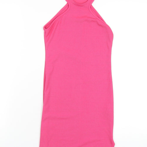 PRETTYLITTLETHING Womens Pink Polyester Bodycon Size 6 Round Neck Pullover