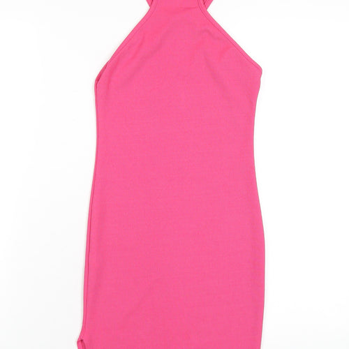 PRETTYLITTLETHING Womens Pink Polyester Bodycon Size 6 Round Neck Pullover