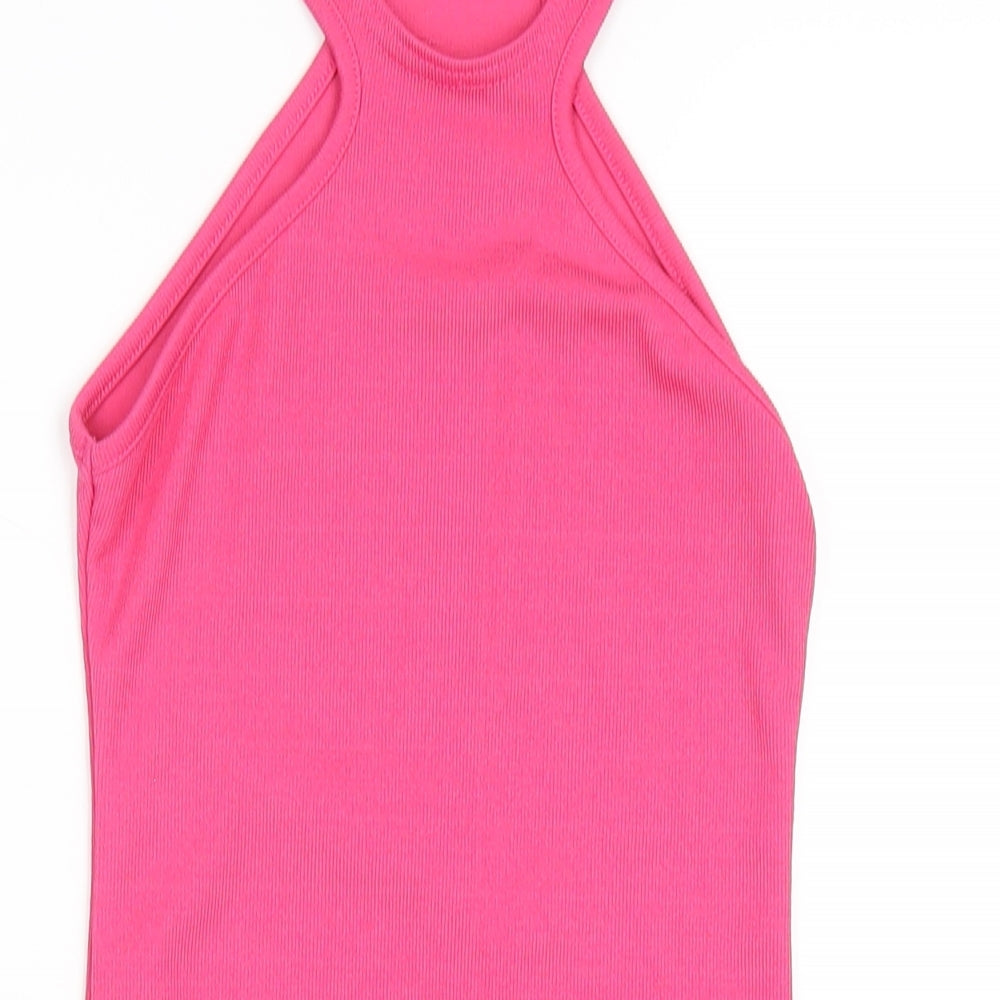 PRETTYLITTLETHING Womens Pink Polyester Bodycon Size 6 Round Neck Pullover