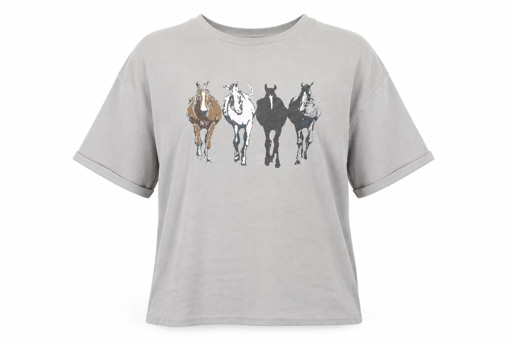 Front view of Alegra K women’s grey viscose basic t-shirt, size L, round neck