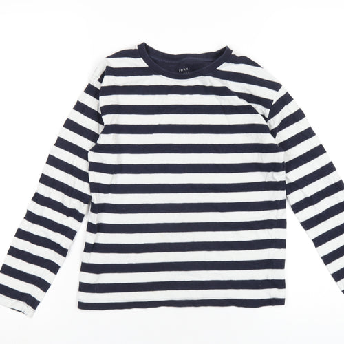 John Lewis Boys Blue Striped Cotton Basic T-Shirt Size 10 Years Round Neck Pullover